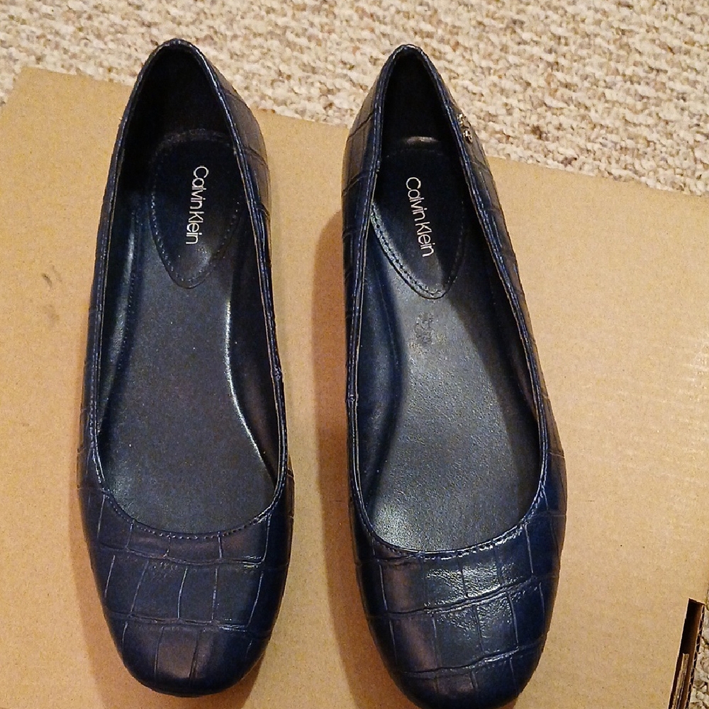 Calvin Klein Navy Blue Croc-Embossed Flats